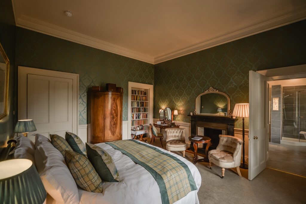 Elegant bedroom with classic furnishings.