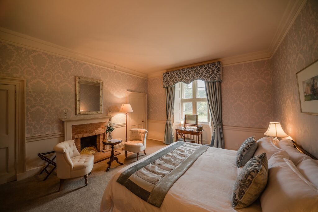 Elegant bedroom with classic furnishings.