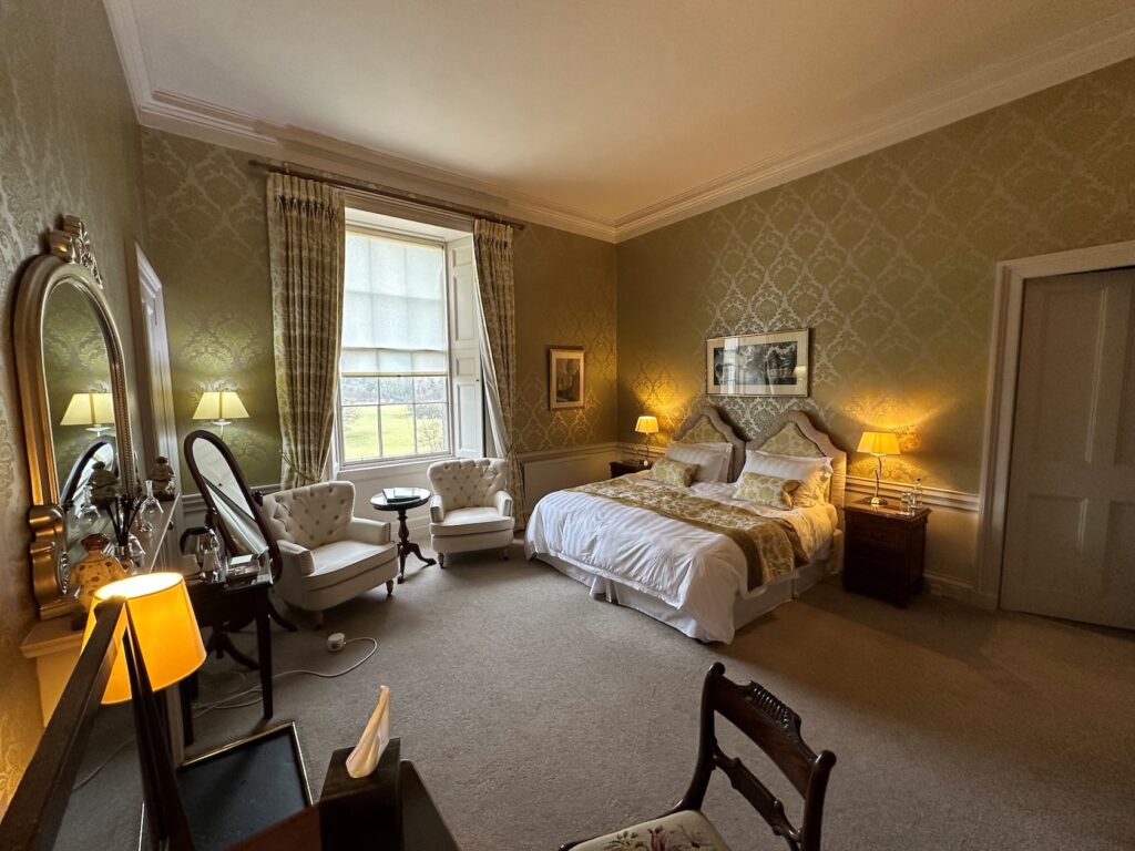 Elegant bedroom with soft lighting.